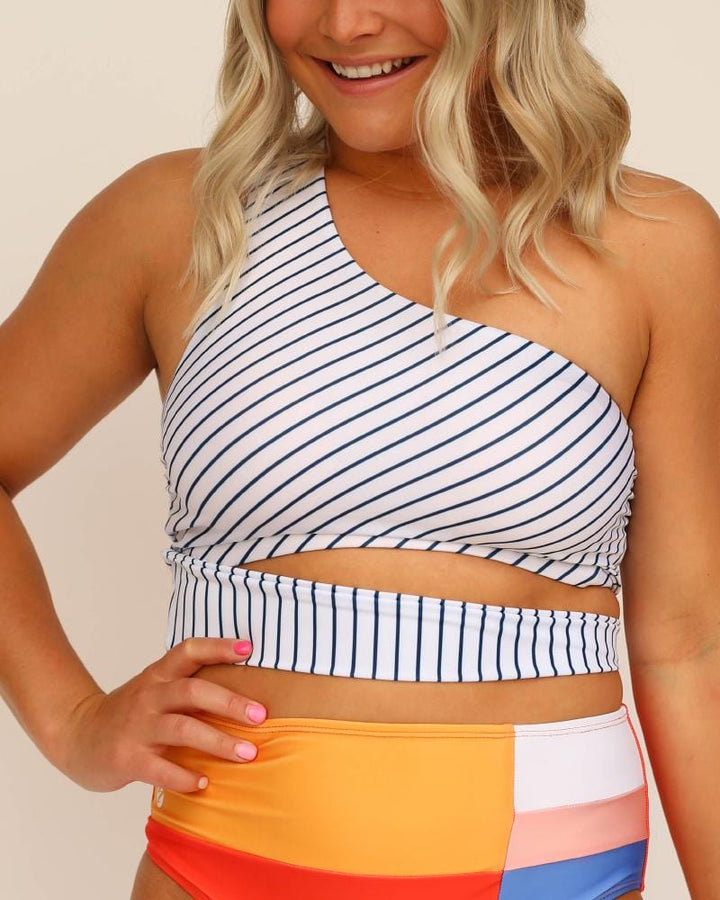 Pinstripe One Shoulder Crop