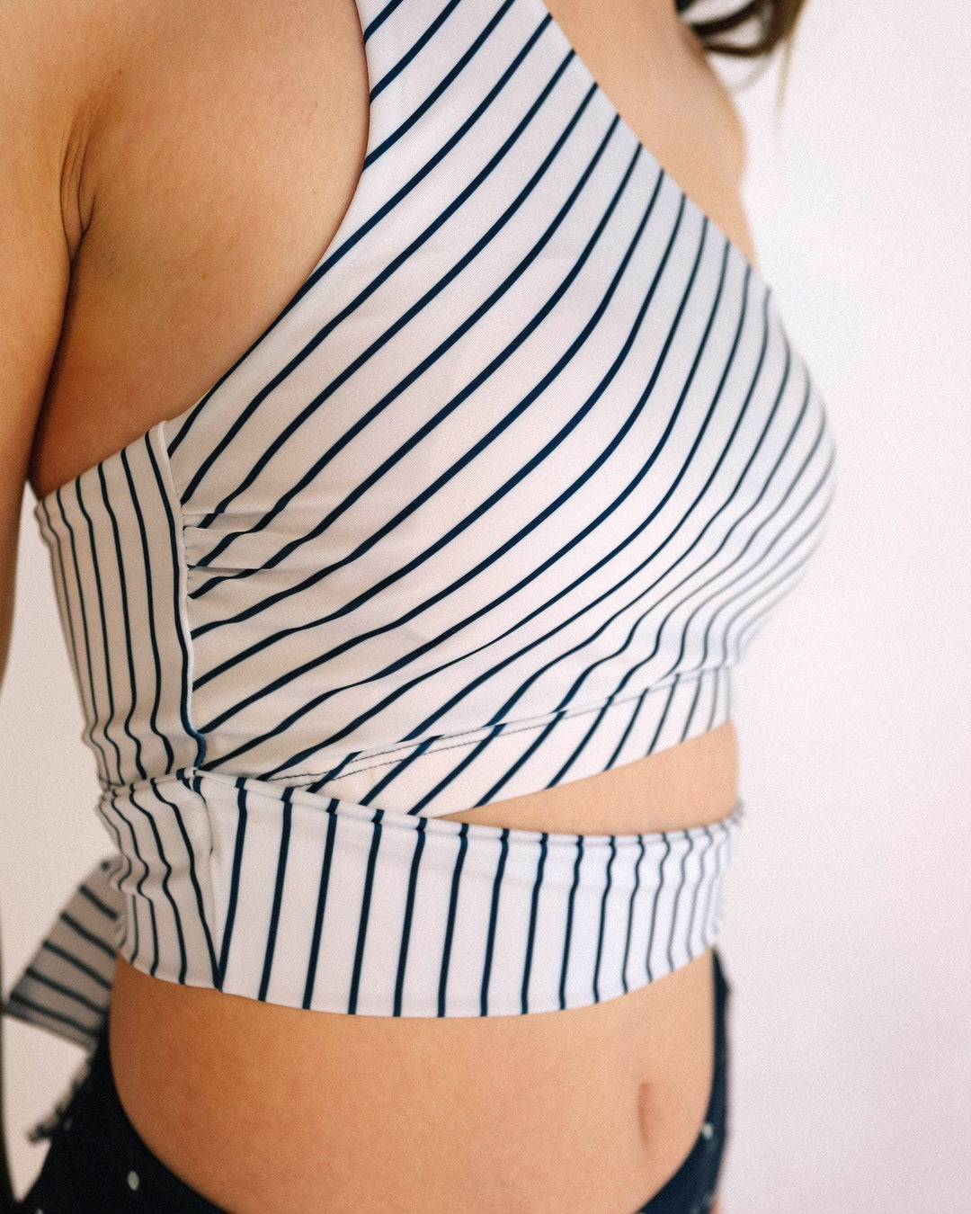 Pinstripe One Shoulder Crop