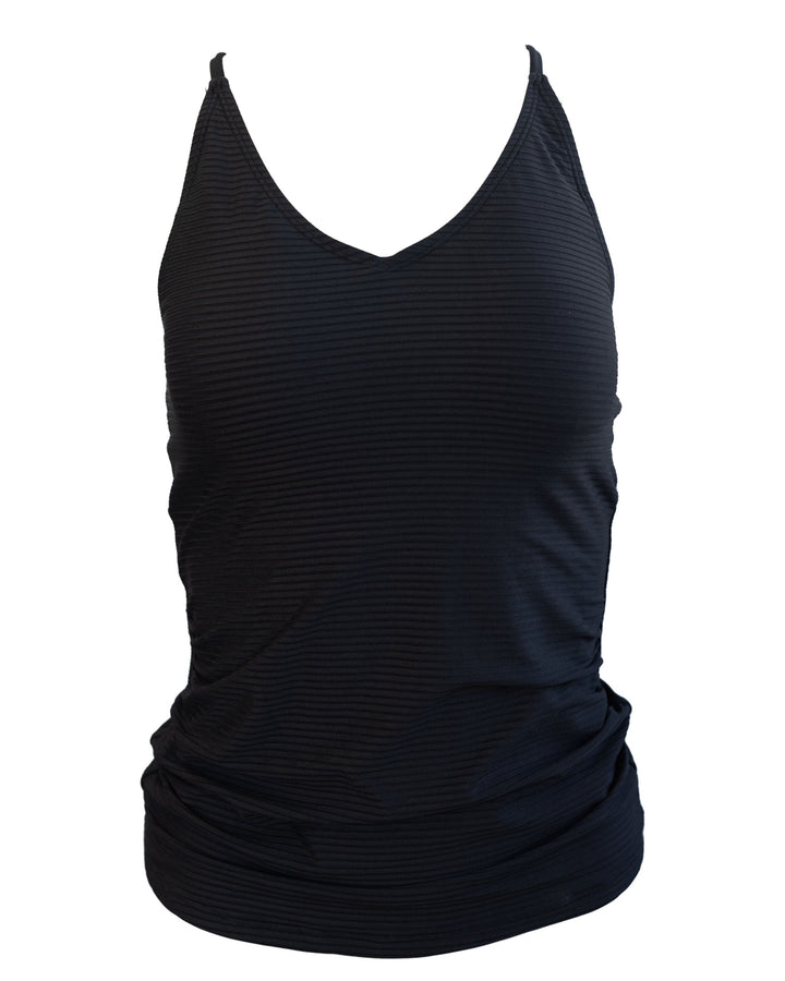 Flat Rib Black V-Neck Tankini